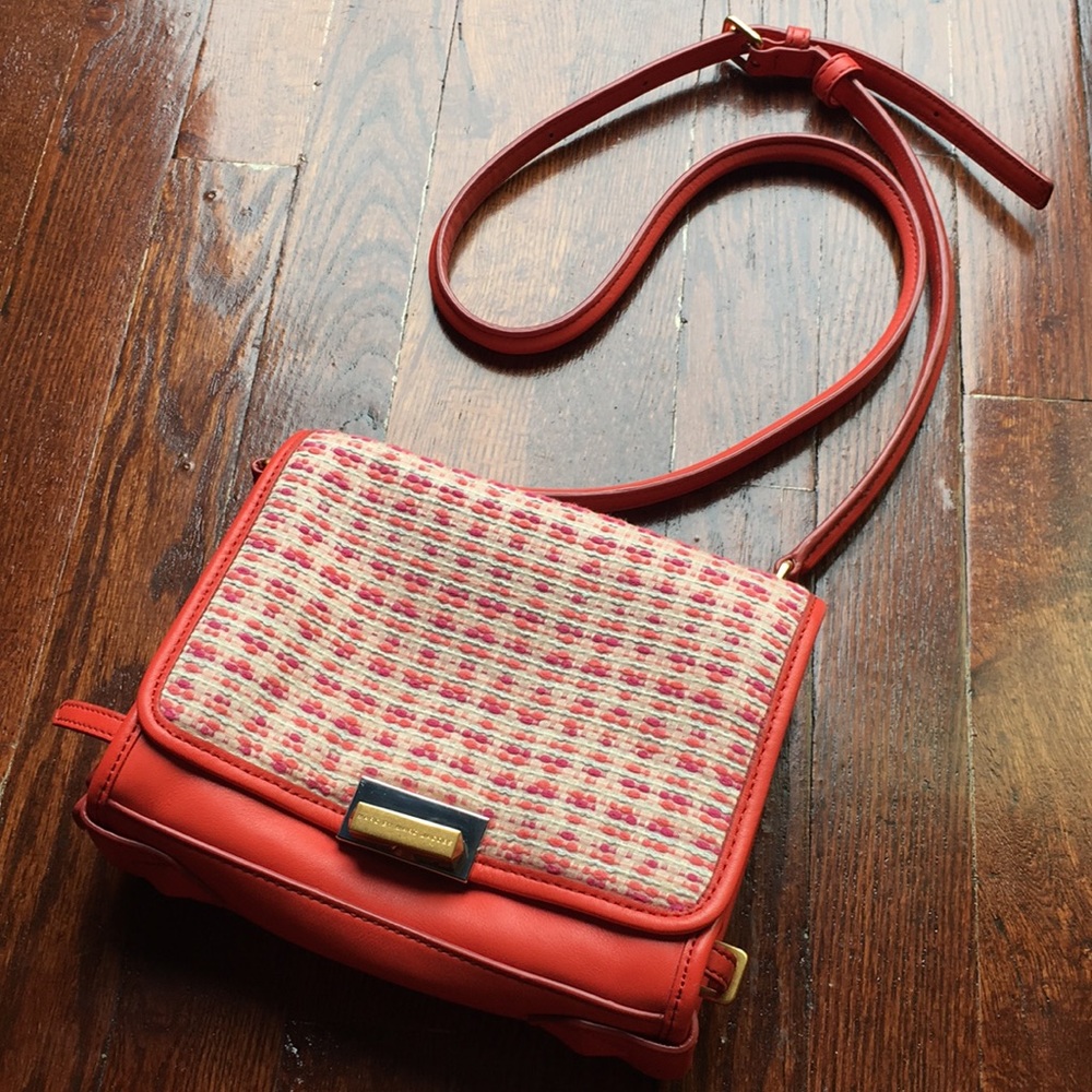 Tweed and leather cross body with gold hardware